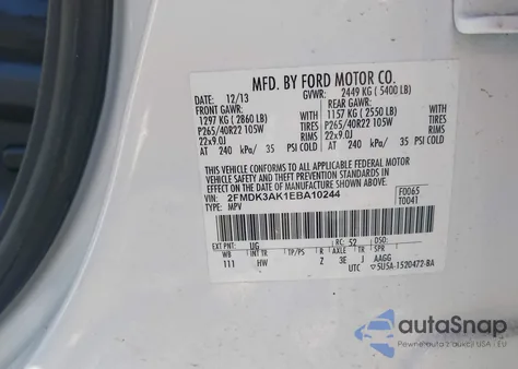 2014 Ford Edge Sport z USA, uszkodzony, nr VIN 2FMDK3AK1EBA10244